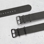 time+ Ribbed Nylon Military Watch Strap Dark Grey - Matte Black
