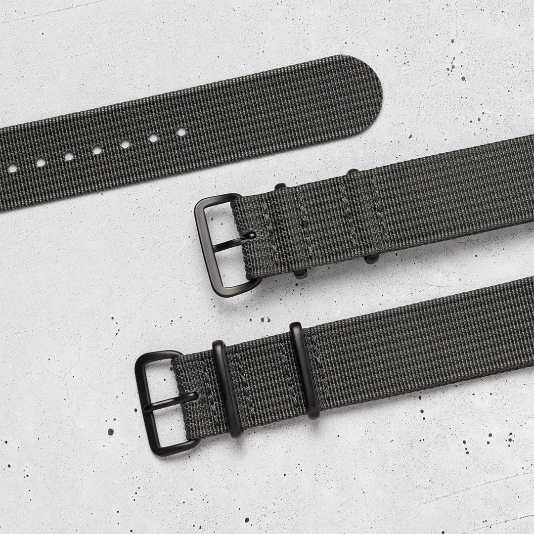 time+ リブナイロン ミリタリーストラップ 腕時計ベルト ダークグレー - Matte Black