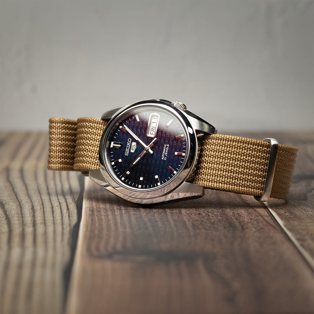 time+ Ribbed Nylon Military Watch Strap / Khaki - Brushed