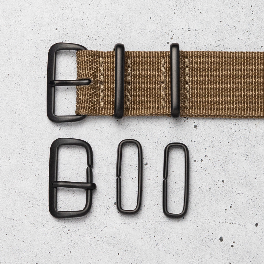 time+ リブナイロン ミリタリーストラップ 腕時計ベルト カーキ - Matte Black