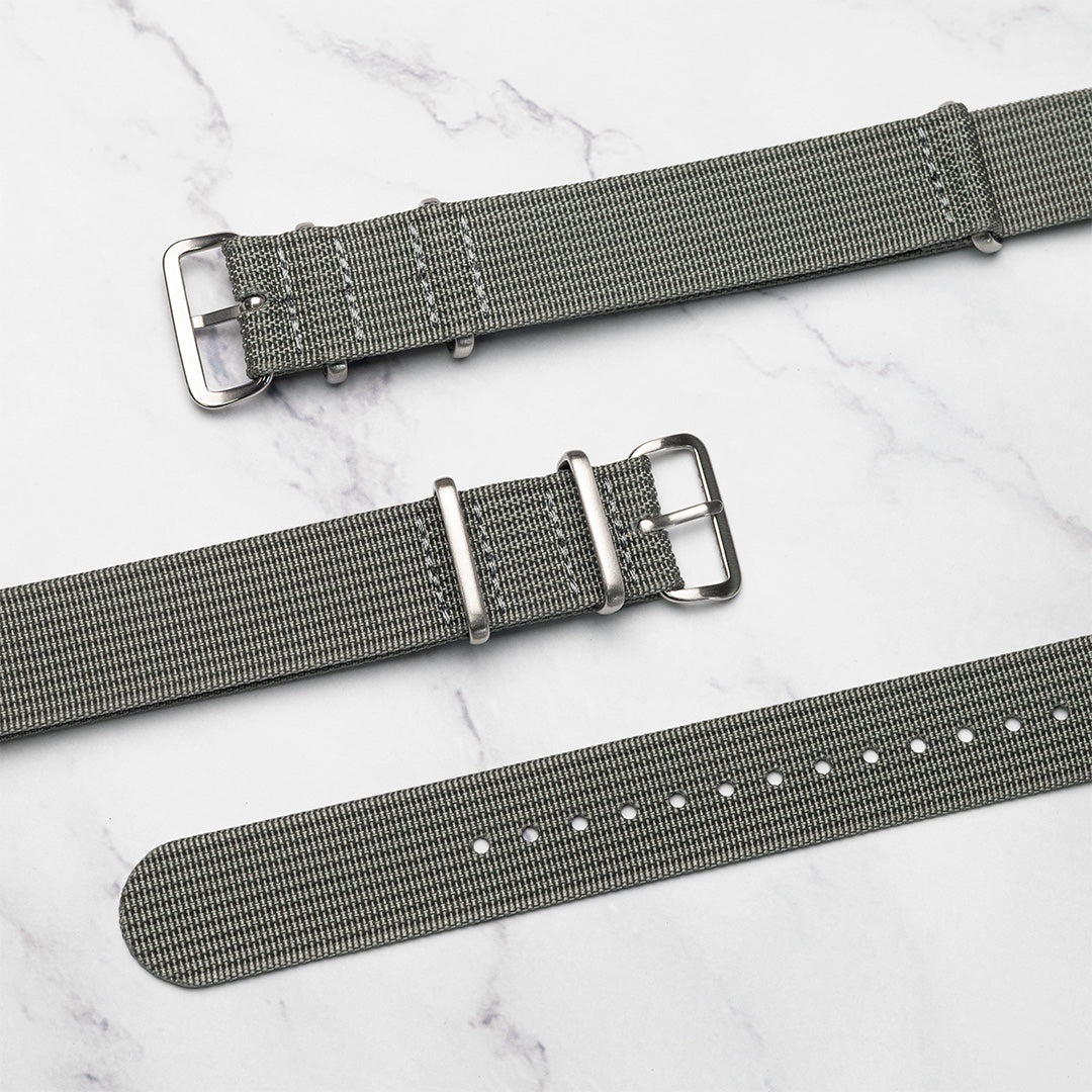 time+ Ribbed Nylon Military Watch Strap Light Grey