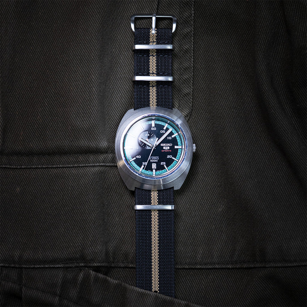 time+ Ribbed Nylon Military Watch Strap Black & Beige