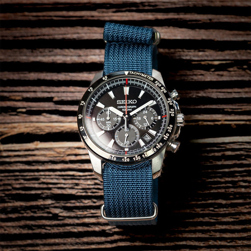 time+ Ribbed Nylon Military Watch Strap Navy