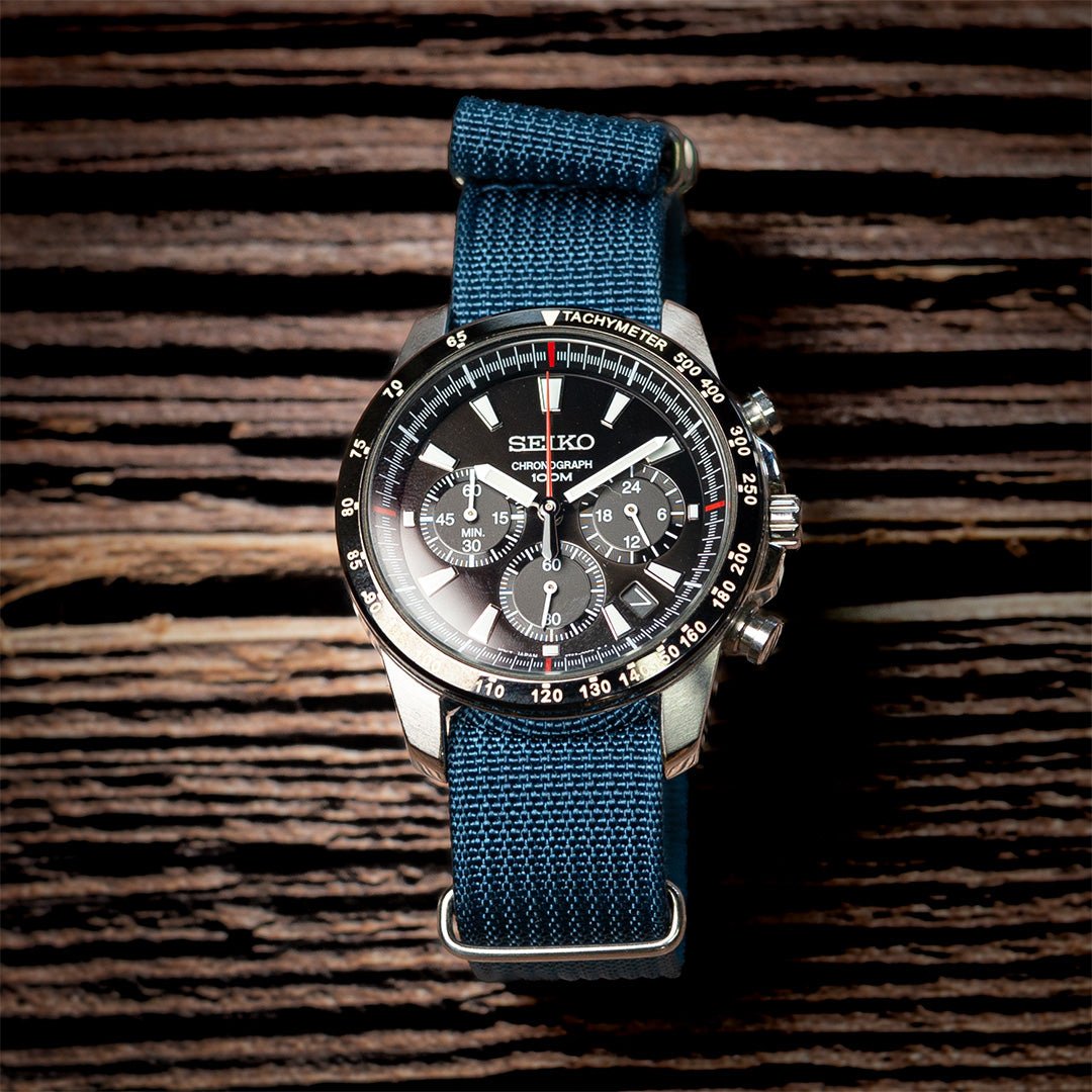 time+ Ribbed Nylon Military Watch Strap Navy