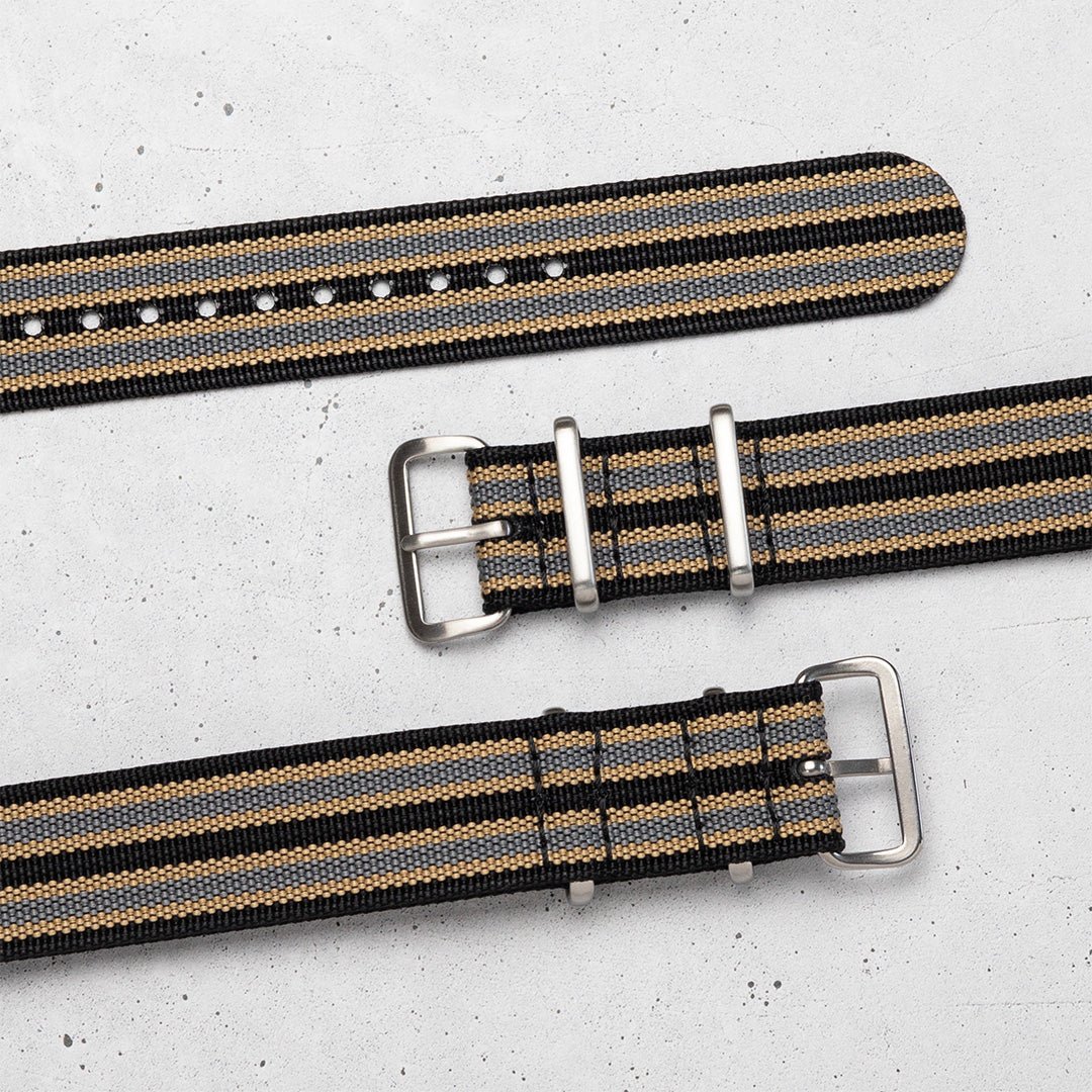 time+ Ribbed Nylon Military Watch Strap NTTD Bond, laid flat