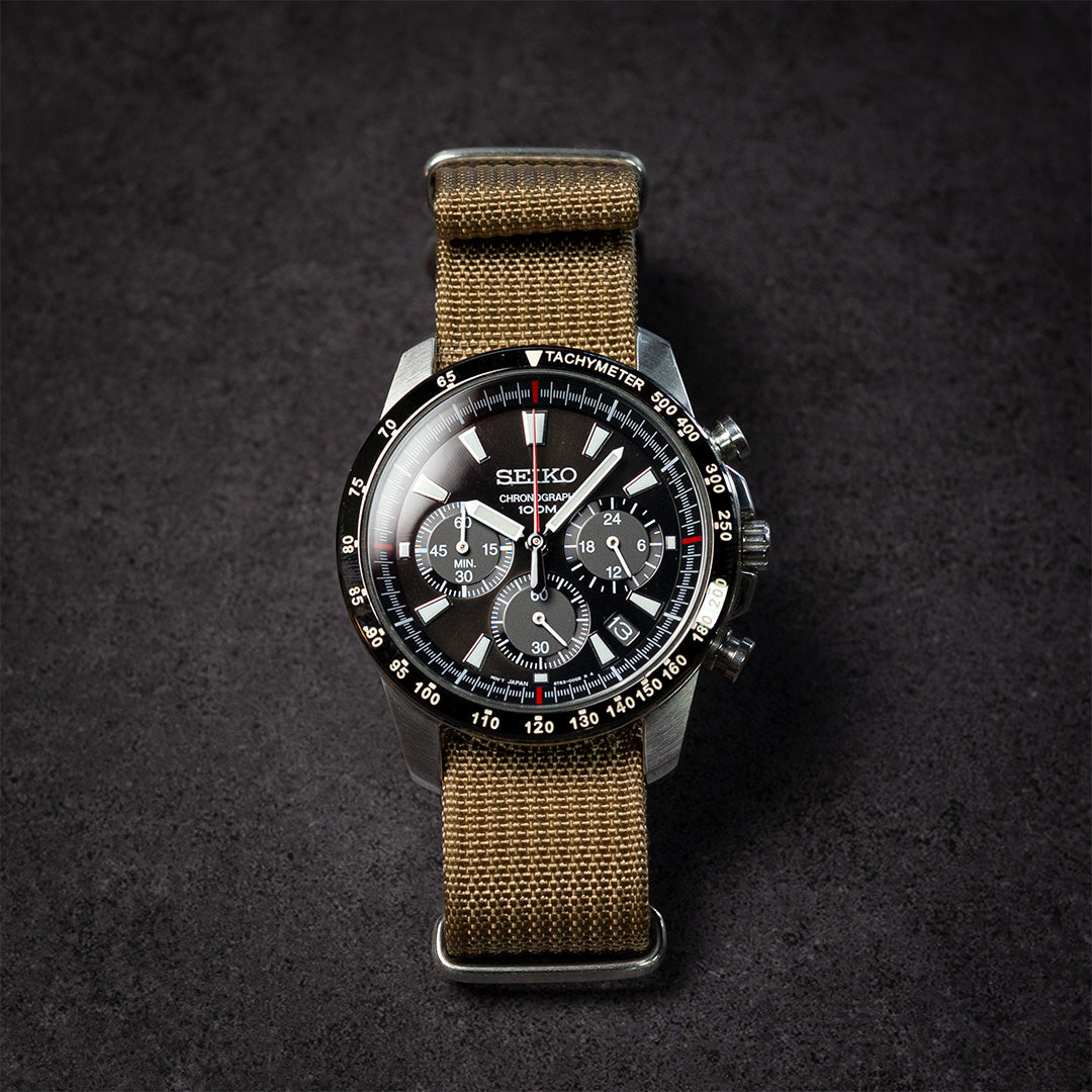 time+ Ribbed Nylon Military Watch Strap Khaki