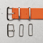 time+ Ribbed Nylon Military Watch Strap / Orange - Brushed, Buckle