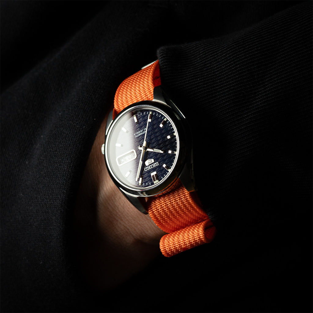 time+ Ribbed Nylon Military Watch Strap / Orange - Brushed