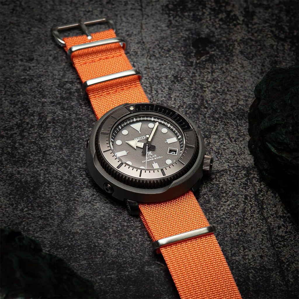 time+ Ribbed Nylon Military Watch Strap / Orange - Brushed