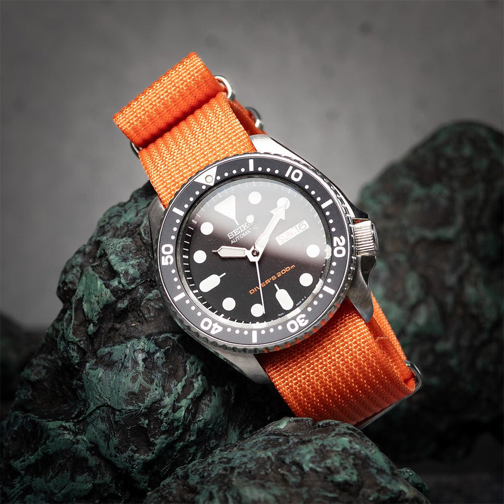 time+ Ribbed Nylon Military Watch Strap / Orange - Brushed
