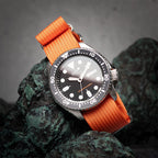 time+ Ribbed Nylon Military Watch Strap / Orange - Brushed