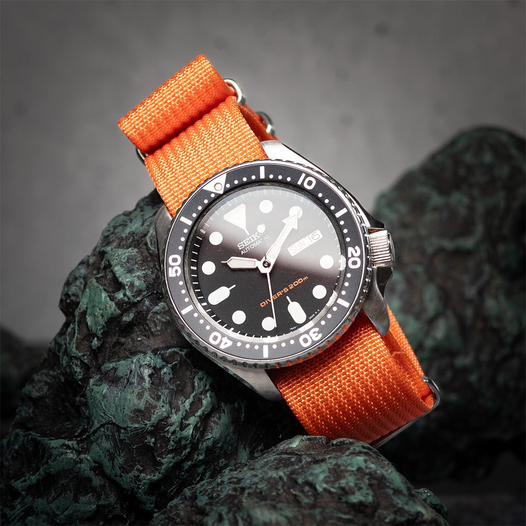 time+ Ribbed Nylon Military Watch Strap / Orange - Brushed