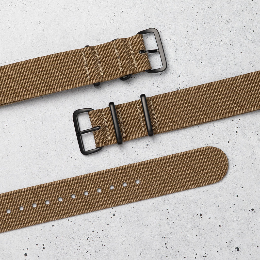time+ リブナイロン ミリタリーストラップ 腕時計ベルト カーキ - Matte Black