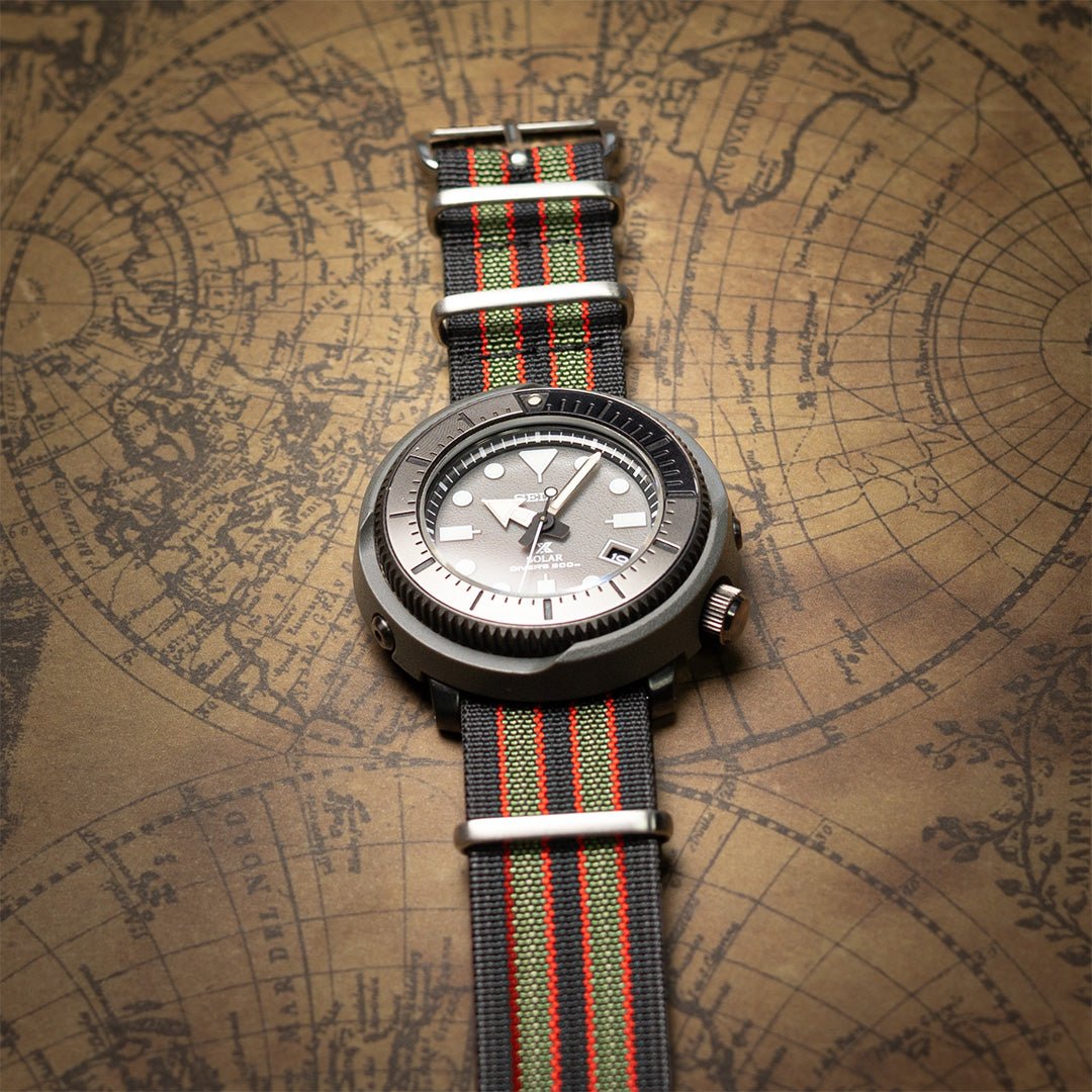 time+ Ribbed Nylon Military Watch Strap / Vintage Bond - Brushed