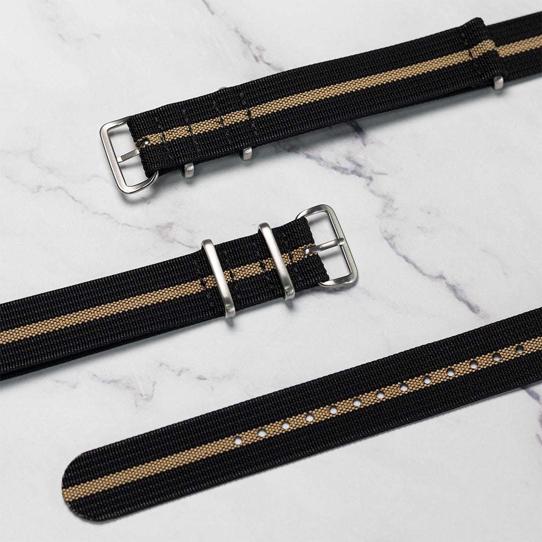 time+ Ribbed Nylon Military Watch Strap Black & Beige