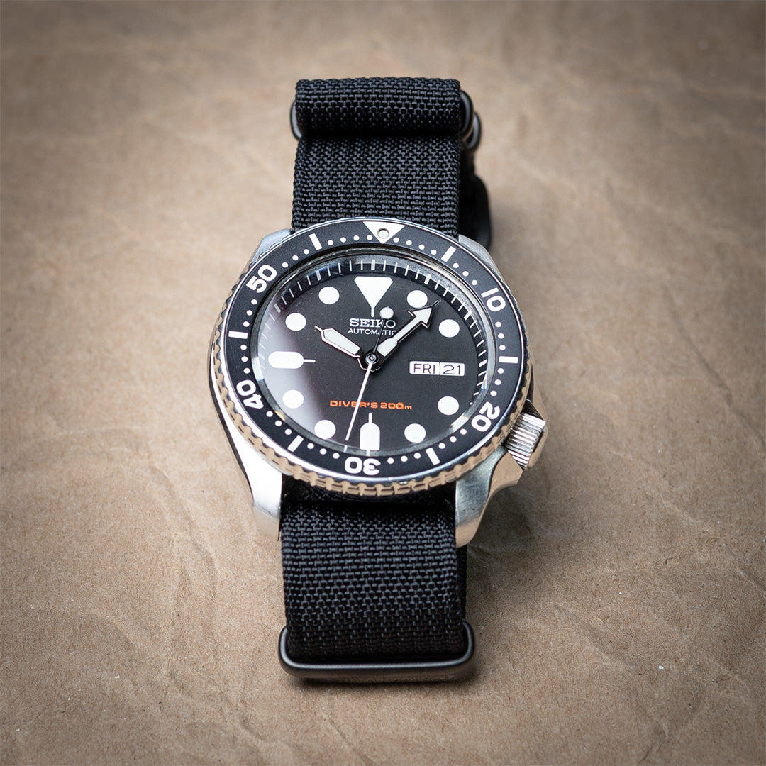 time+ Ribbed Nylon Military Watch Strap Black - Matte Black