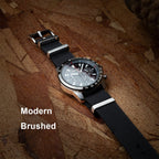time+ Ribbed Nylon Military Watch Strap Black - Modern Brushed