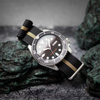 time+ Ribbed Nylon Military Watch Strap Black & Beige