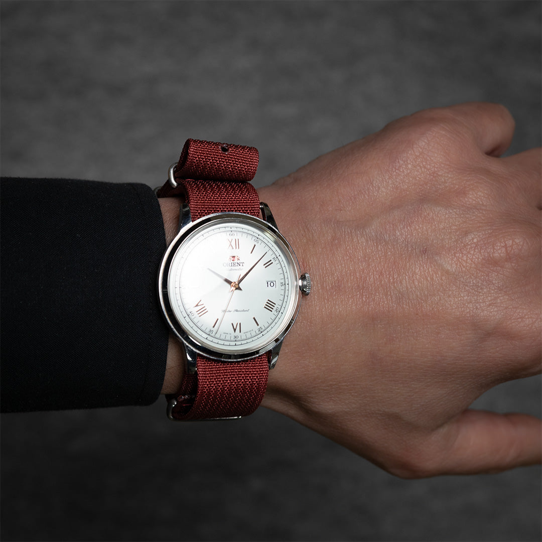 time+ Ribbed Nylon Military Watch Strap Burgundy