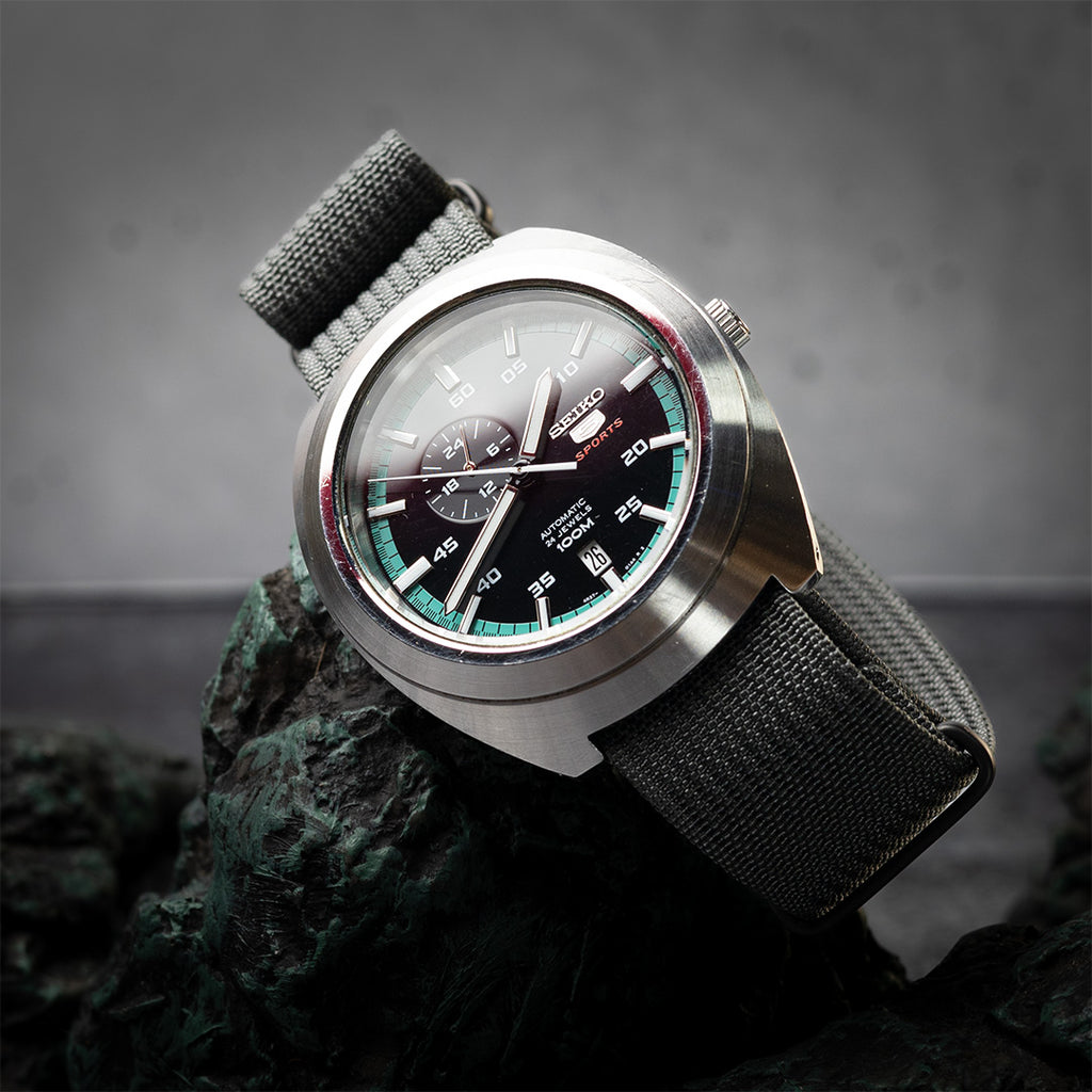 time+ リブナイロン ミリタリーストラップ 腕時計ベルト ダークグレー - Matte Black