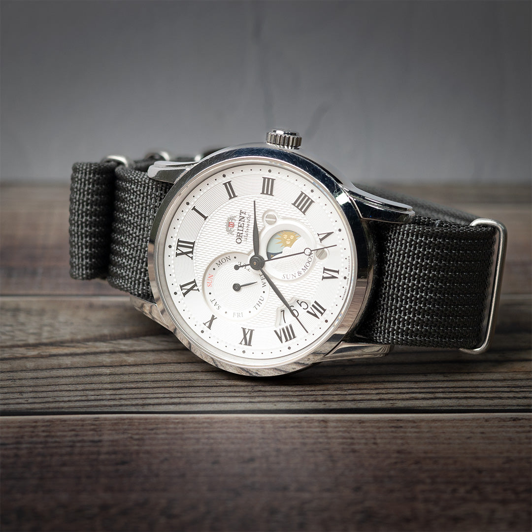 time+ Ribbed Nylon Military Watch Strap Dark Grey