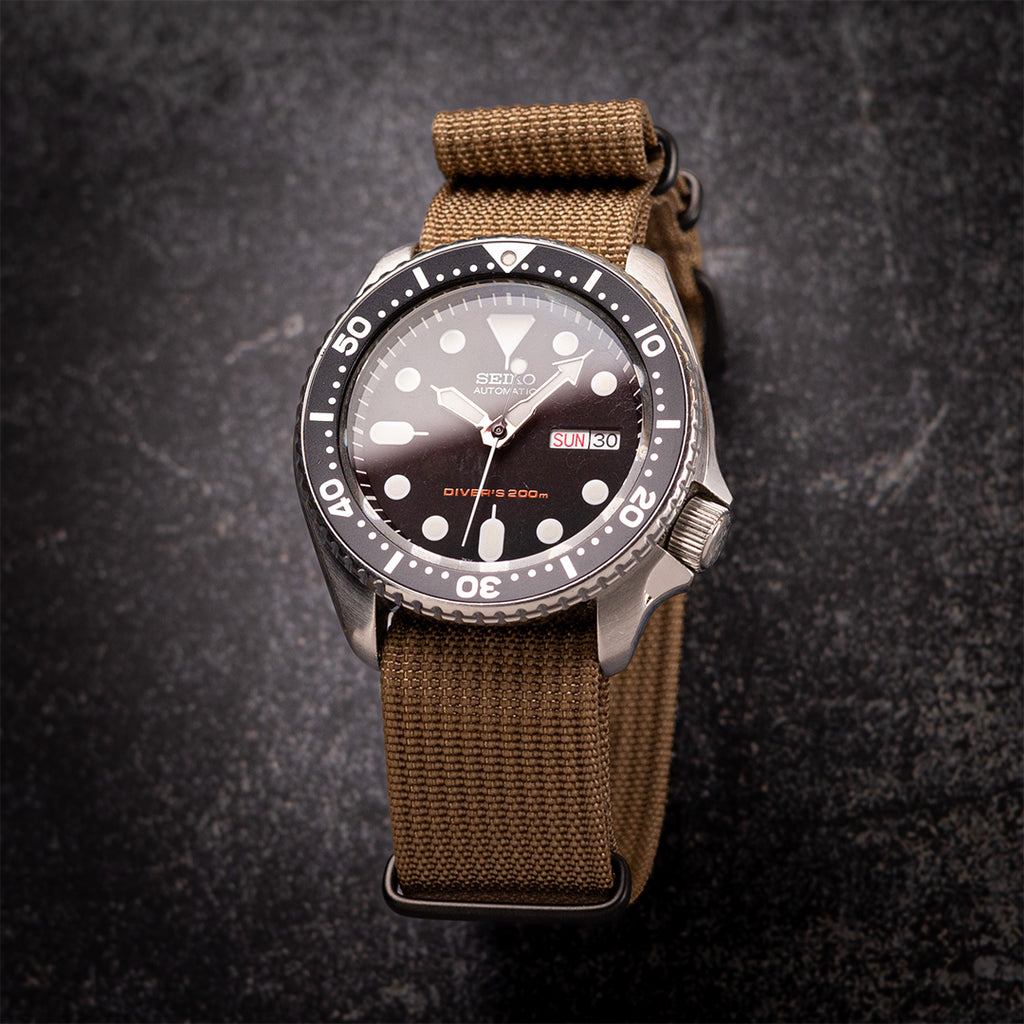 time+ リブナイロン ミリタリーストラップ 腕時計ベルト カーキ - Matte Black