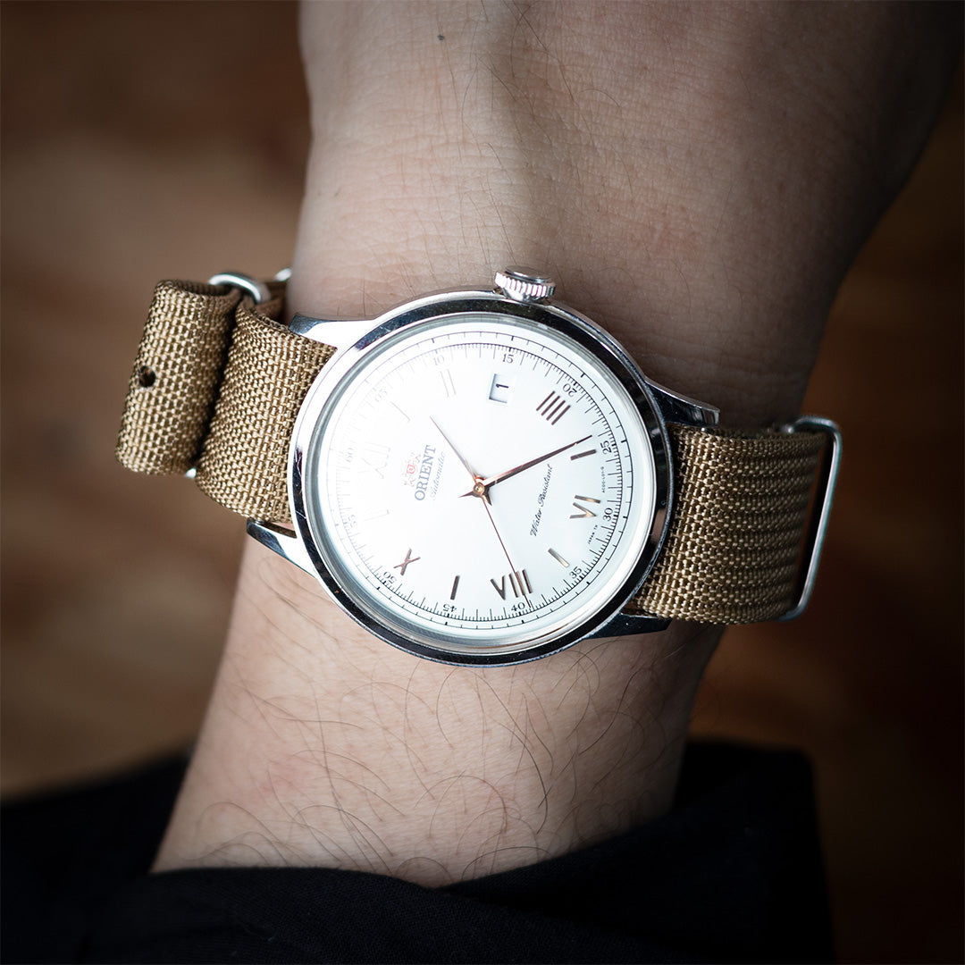 time+ Ribbed Nylon Military Watch Strap Khaki