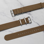 time+ Ribbed Nylon Military Watch Strap Khaki - Brushed