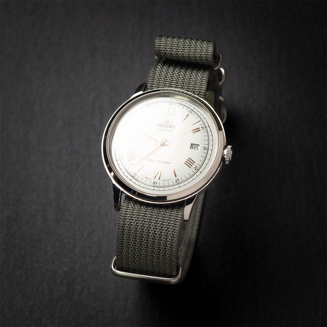 time+ Ribbed Nylon Military Watch Strap Light Grey