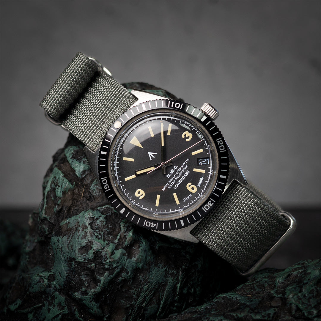 time+ Ribbed Nylon Military Watch Strap Light Grey