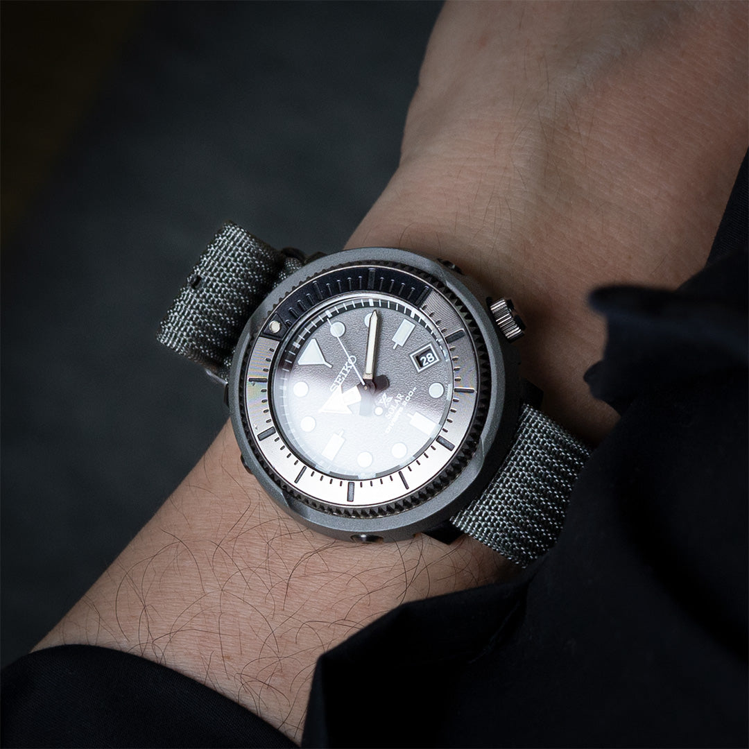time+ Ribbed Nylon Military Watch Strap Light Grey