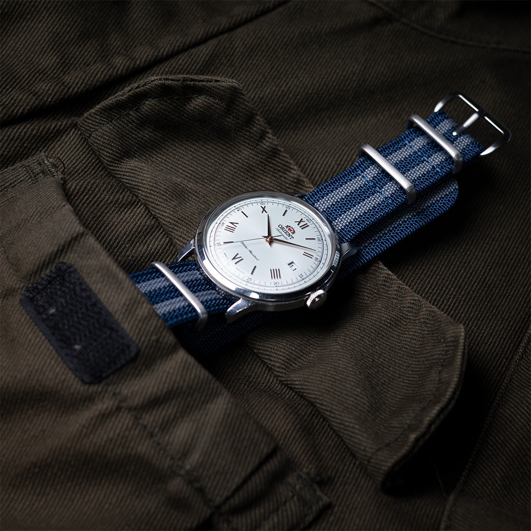 time+ Ribbed Nylon Military Watch Strap Navy Bond