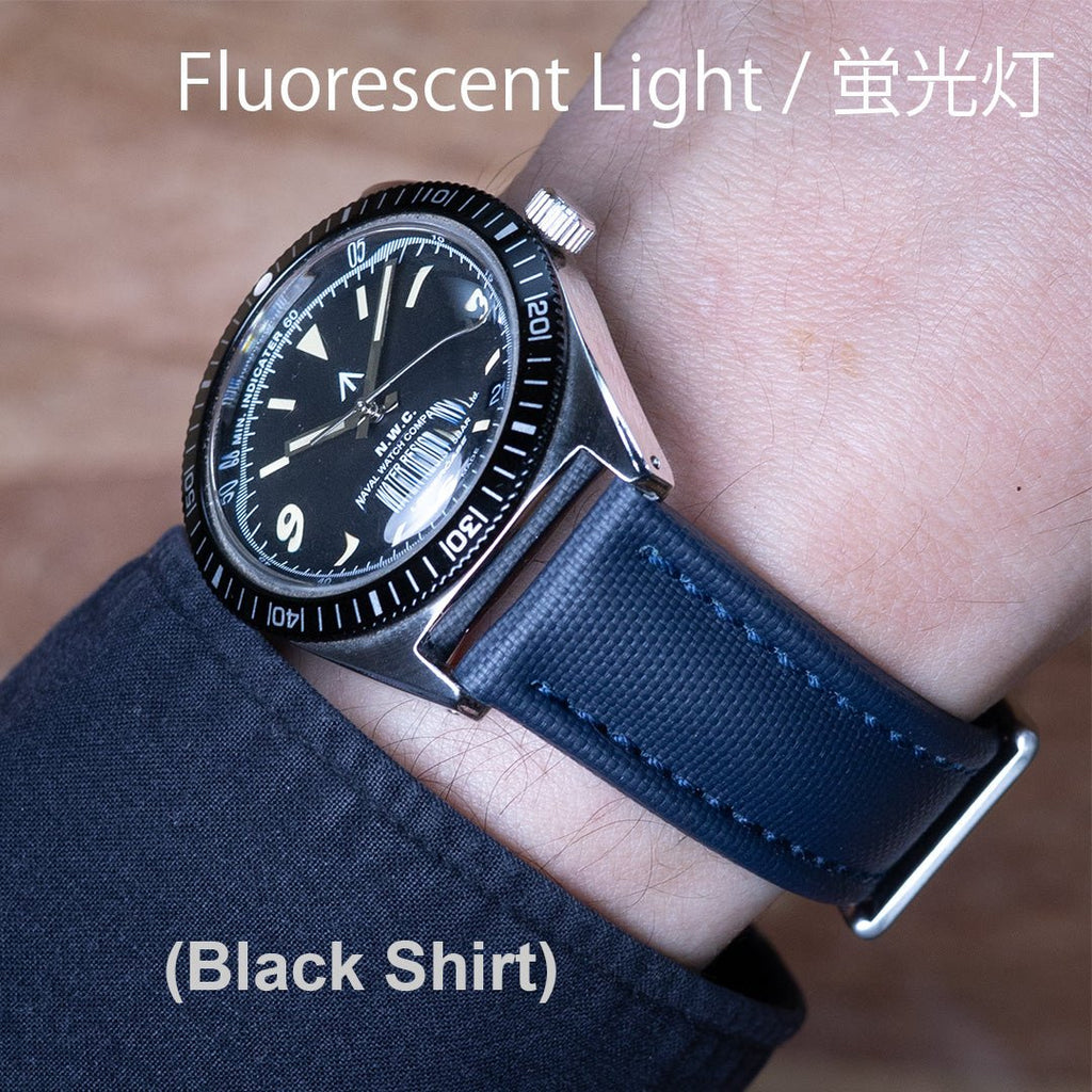 time+ Sailcloth Quick Release Watch Strap / Navy & Navy, Fluorescent Light