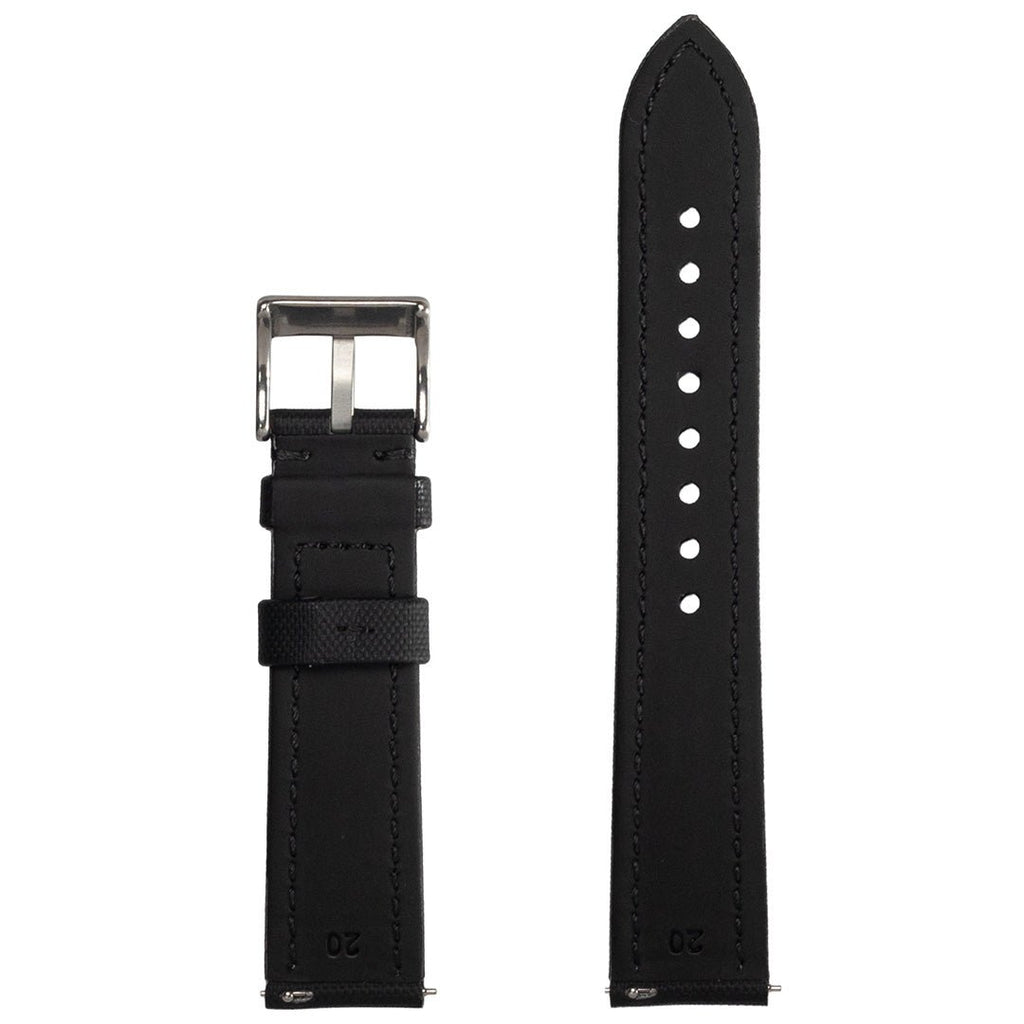 Sailcloth Quick Release Watch Strap Black & Black, Back