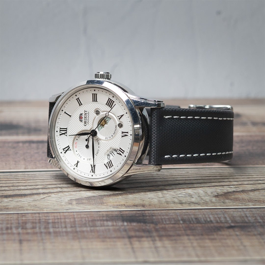 time+ Sailcloth Quick Release Watch Strap Black & White