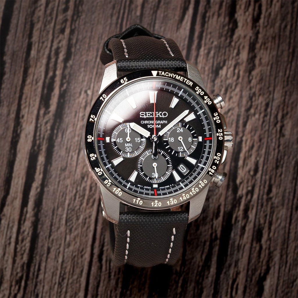 time+ Sailcloth Quick Release Watch Strap Black & White