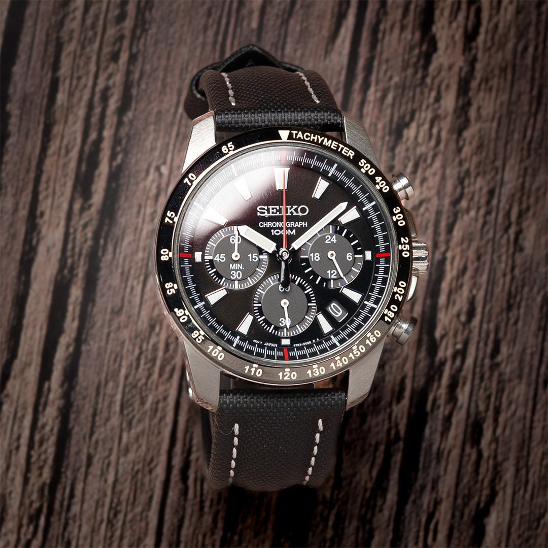 time+ Sailcloth Quick Release Watch Strap Black & White