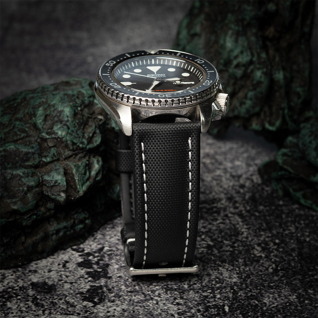 time+ セイルクロス クイックリリース 腕時計ベルト ブラック & ホワイト