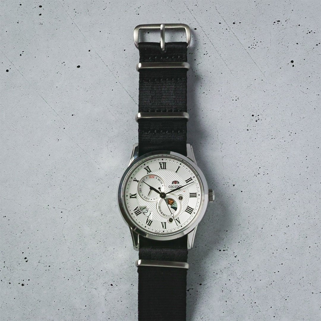 time+ Silky Seat Belt Nylon Military Watch Strap Black - brushed