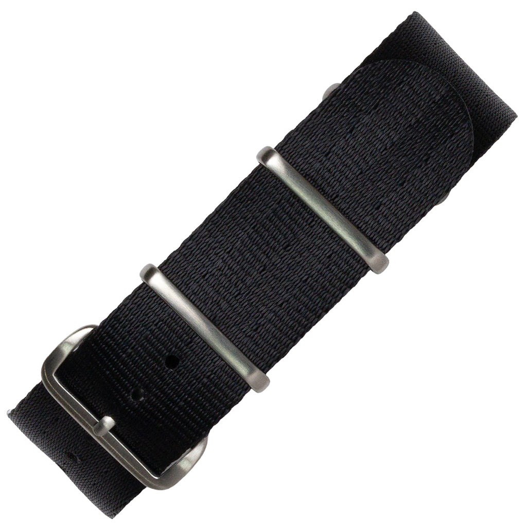 time+ Silky Seat Belt Nylon Military Watch Strap Black - Brushed