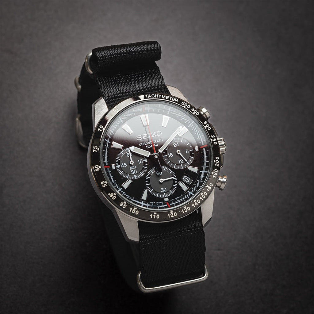 time+ Silky Seat Belt Nylon Military Watch Strap Black - Brushed