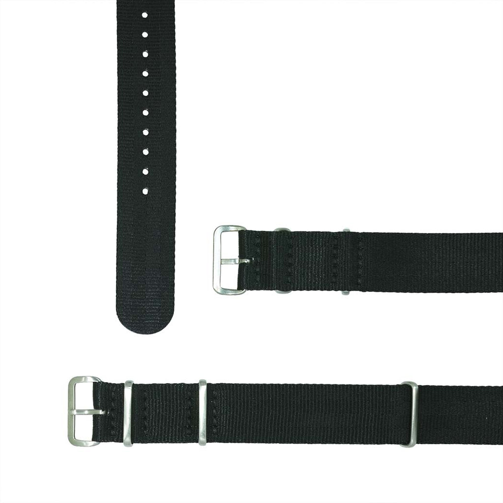 time+ Silky Seat Belt Nylon Military Watch Strap Black - Brushed