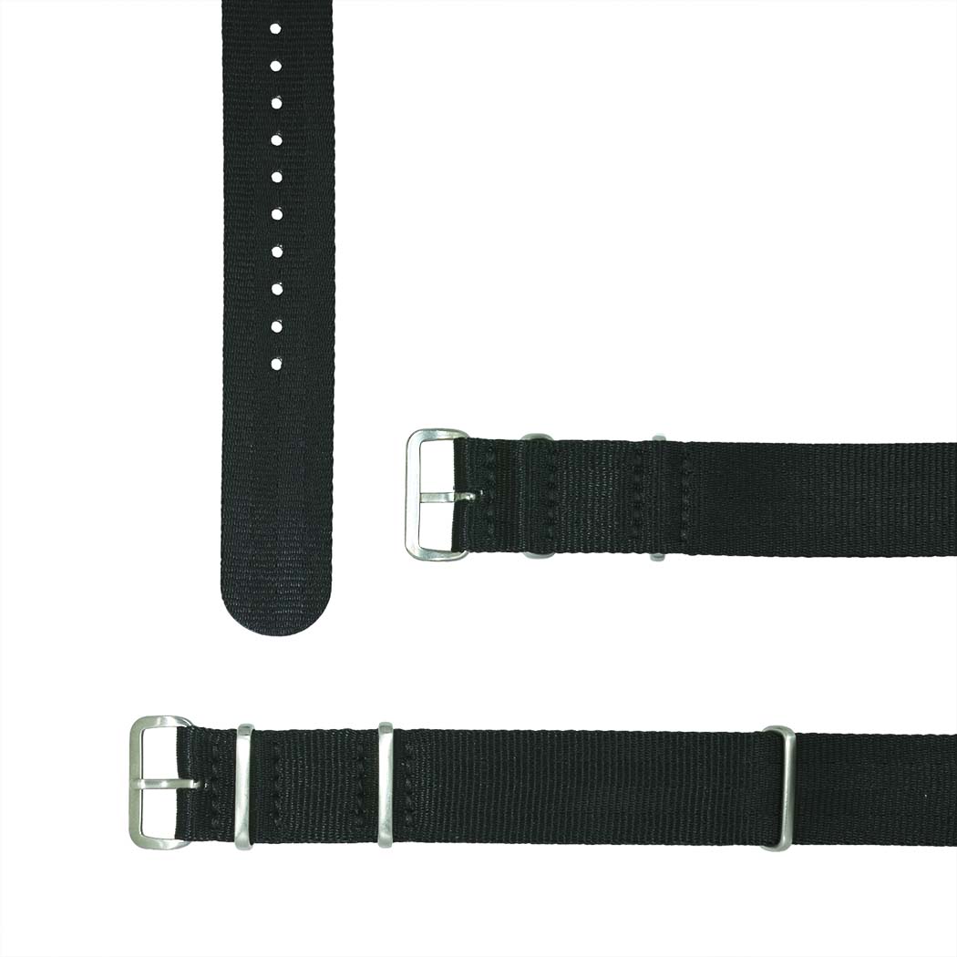 time+ Silky Seat Belt Nylon Military Watch Strap Black - Brushed
