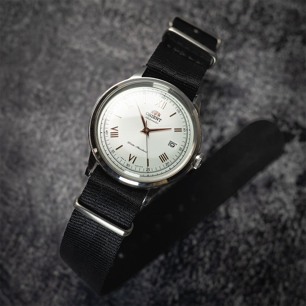 time+ Silky Seat Belt Nylon Military Watch Strap Black - Brushed