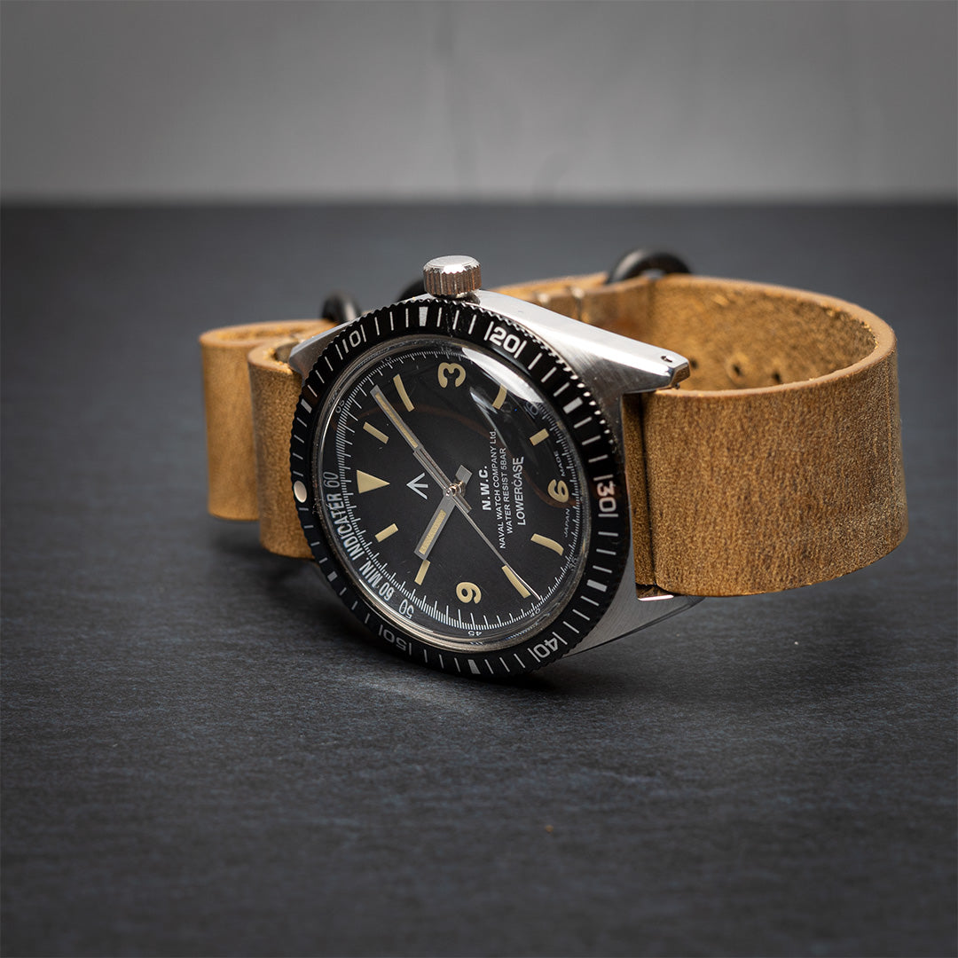time+ 3-ring Distressed Leather Military Watch Strap Vintage Brown