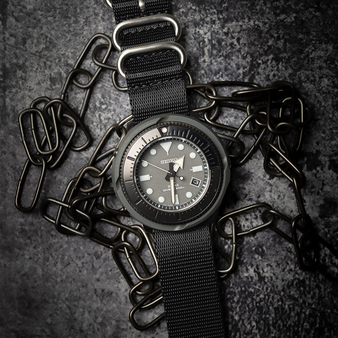 time+ 3-ring Seat Belt Nylon Military Watch Strap Black