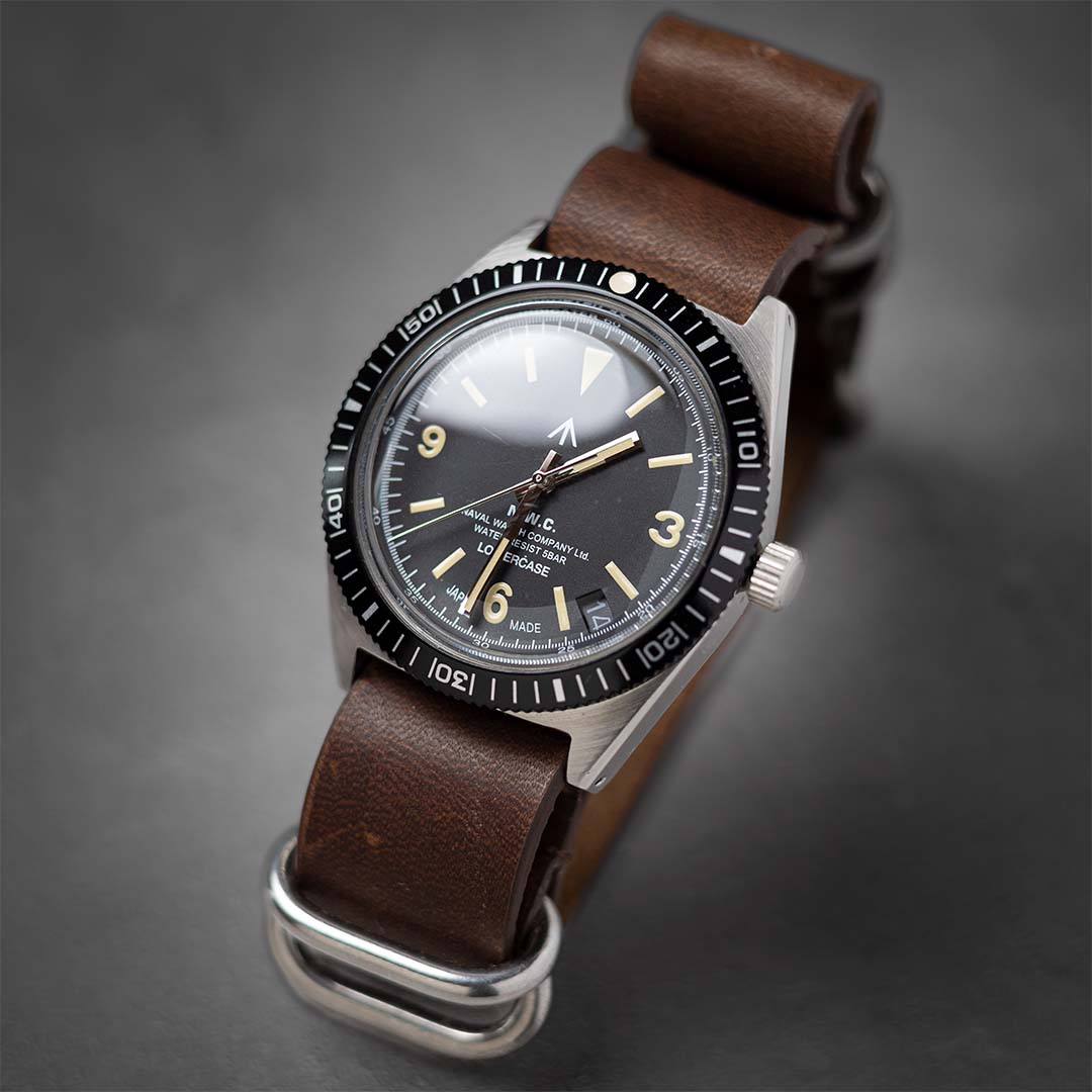 time+ 5-ring Oil Leather Military Watch Strap Brown
